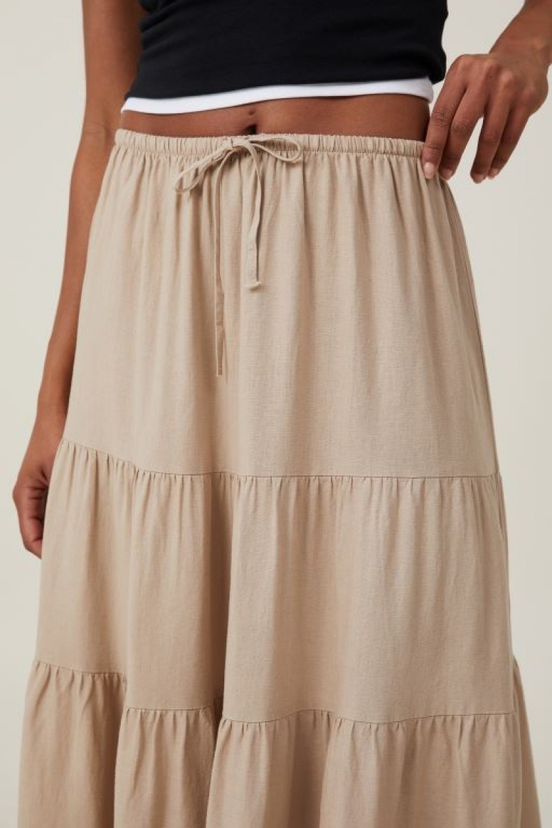 Cotton On Haven Tiered Maxi Women's Skirt Grey Brown | XUmDWavRAlY
