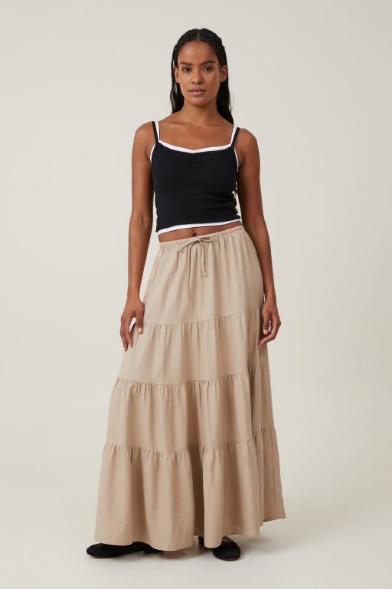 Cotton On Haven Tiered Maxi Women\'s Skirt Grey Brown | XUmDWavRAlY