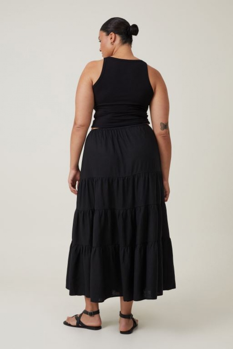Cotton On Haven Tiered Maxi Women's Skirt Black | ODCDr6afkdA