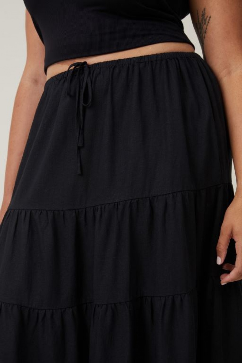 Cotton On Haven Tiered Maxi Women's Skirt Black | ODCDr6afkdA