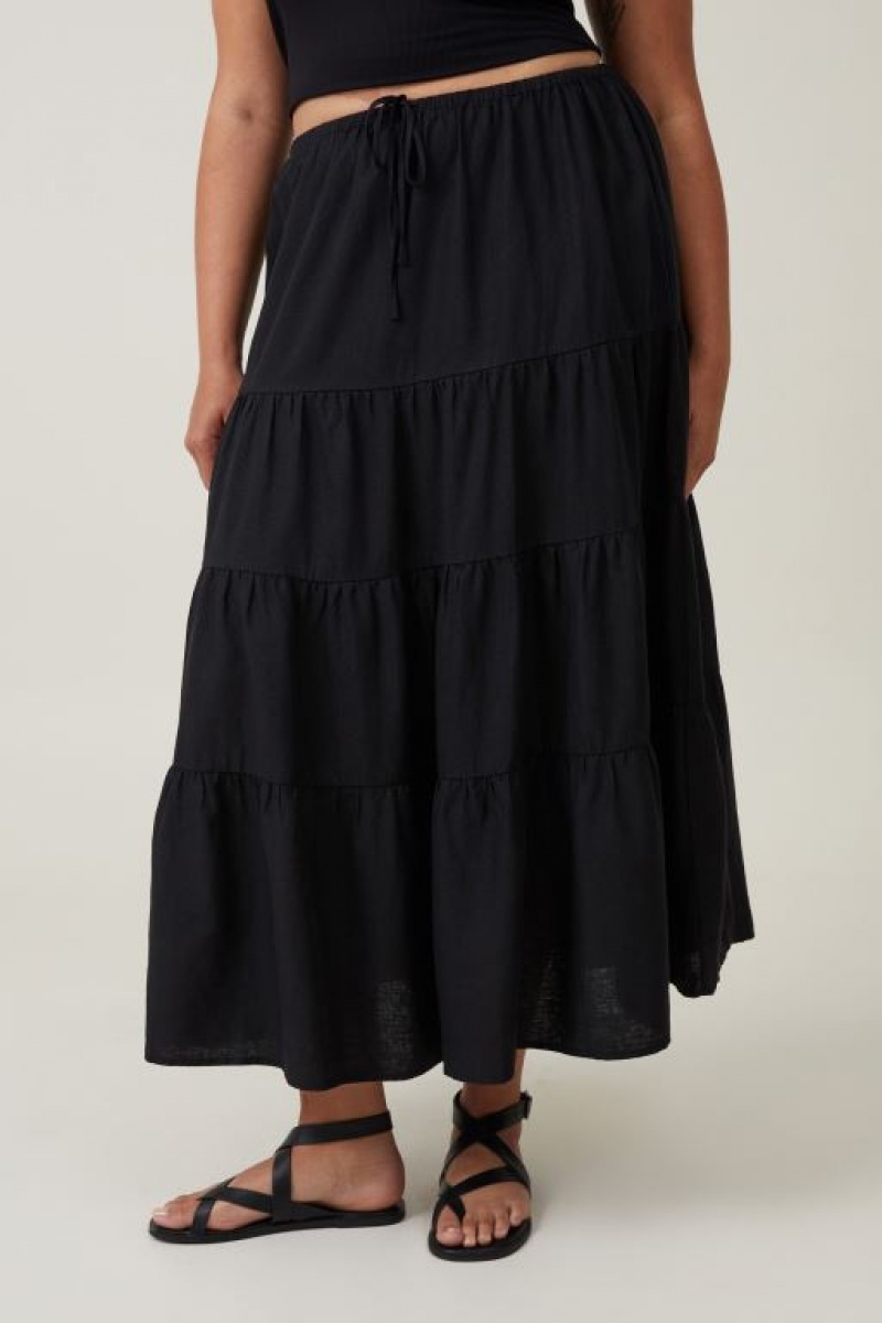 Cotton On Haven Tiered Maxi Women's Skirt Black | ODCDr6afkdA