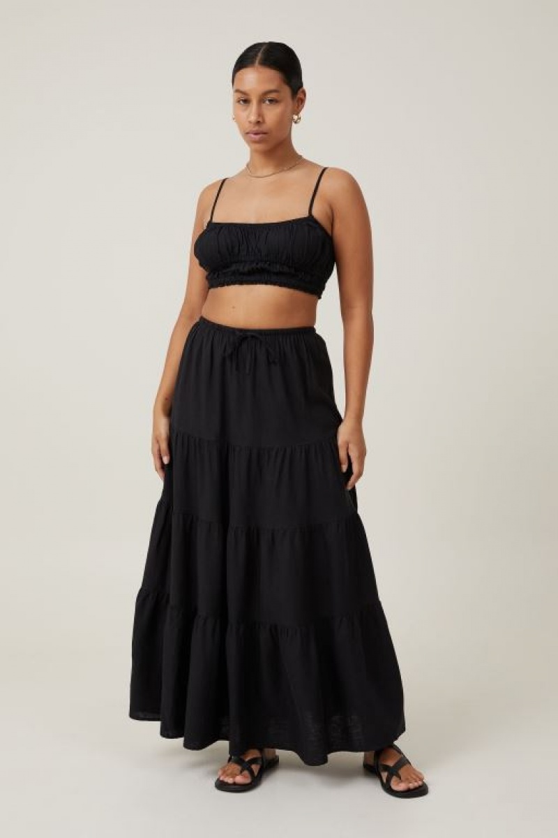Cotton On Haven Tiered Maxi Women's Skirt Black | ODCDr6afkdA