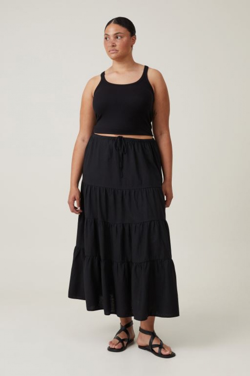 Cotton On Haven Tiered Maxi Women\'s Skirt Black | ODCDr6afkdA