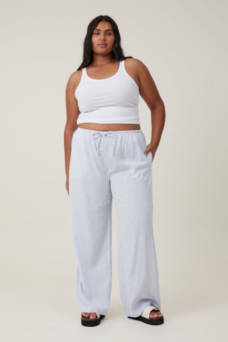 Cotton On Haven Wide Leg Women's Pants Blue Stripes | y5zNieCYXta