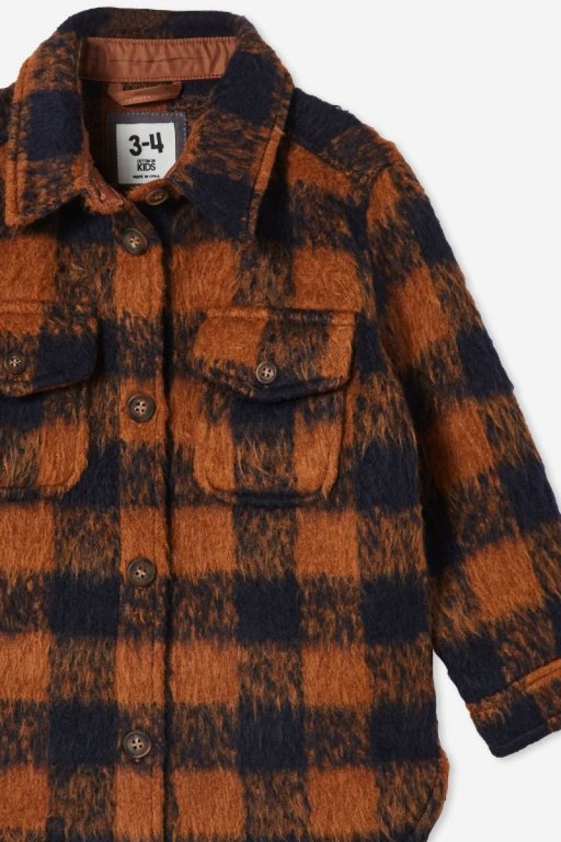 Cotton On Heath Brushed Shacket Boys' Jackets Brown / Navy | g85eshQJJhe