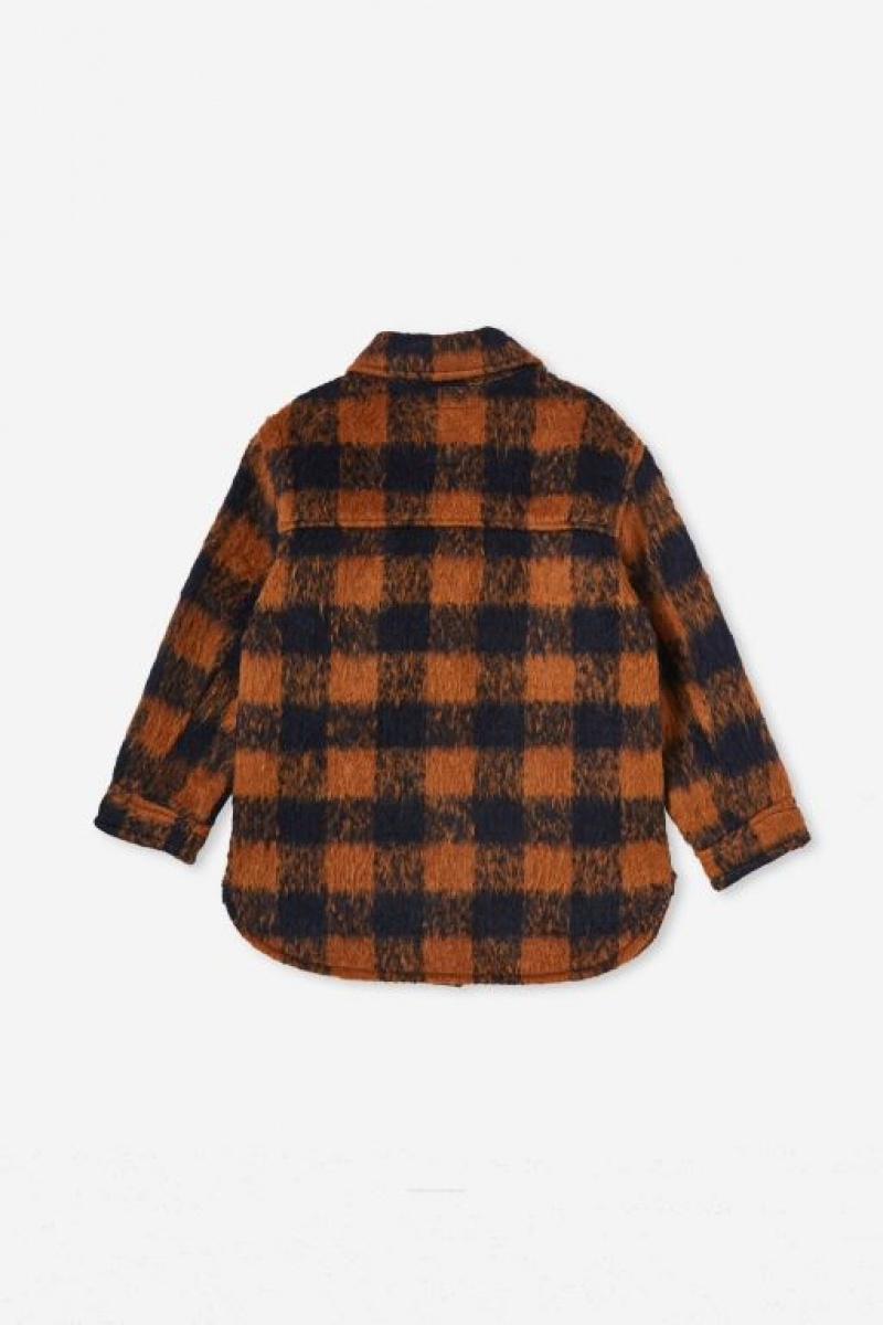 Cotton On Heath Brushed Shacket Boys' Jackets Brown / Navy | g85eshQJJhe