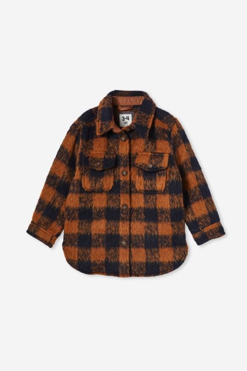 Cotton On Heath Brushed Shacket Girls\' Jackets Brown / Navy | KL3zf22dCxR