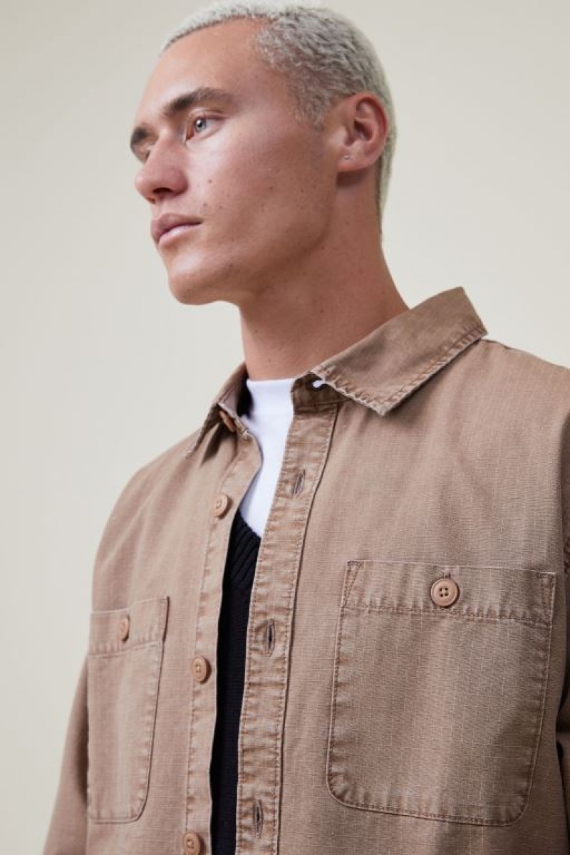 Cotton On Heavy Overshirt Men's Jackets Brown | QDZSxd2zUbf