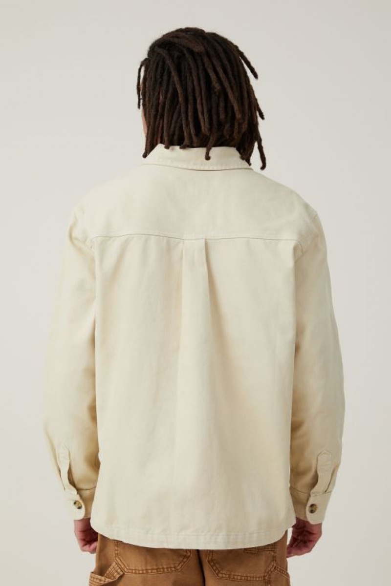 Cotton On Heavy Overshirt Men's Jackets Beige | YewhgFVaLCu