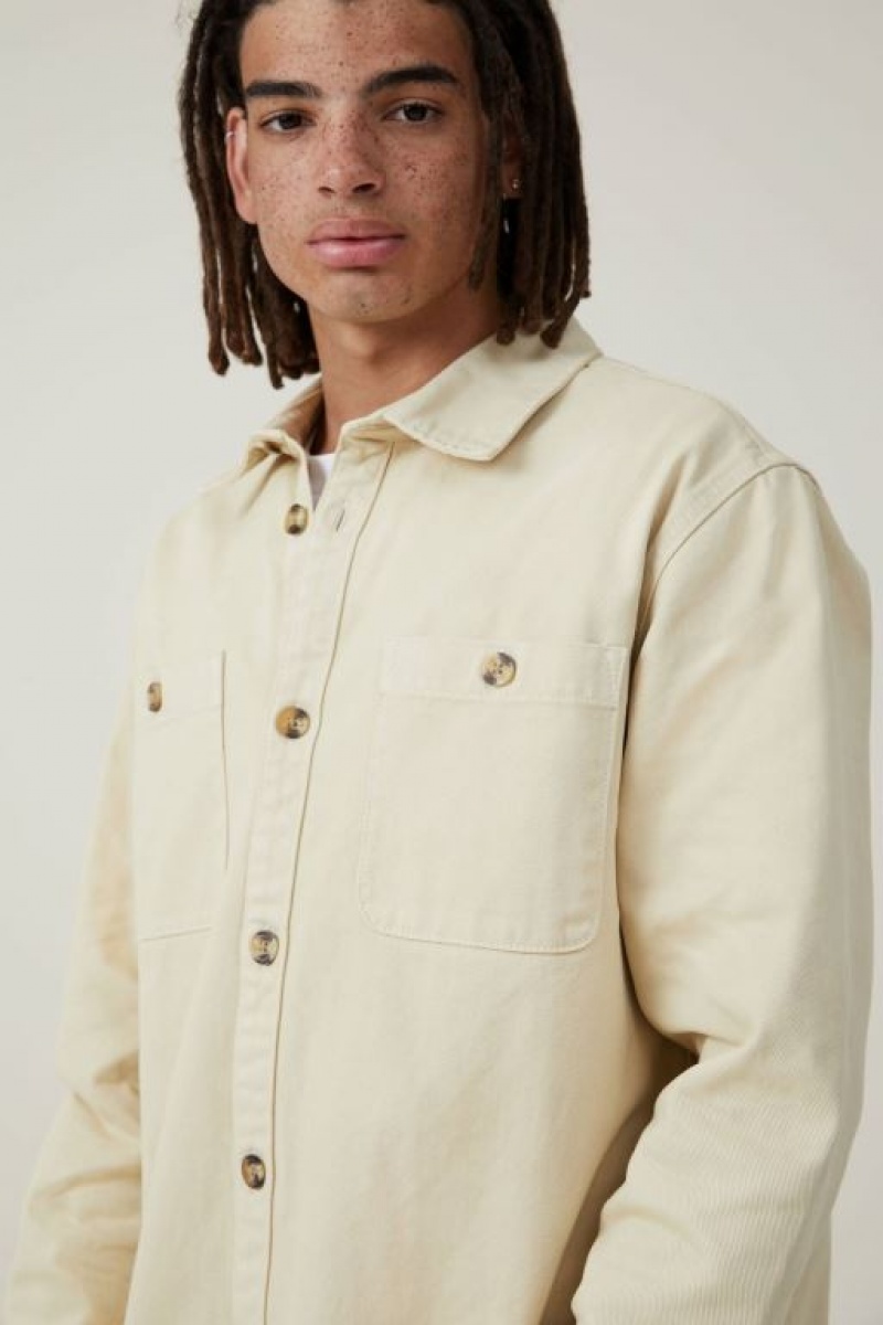 Cotton On Heavy Overshirt Men's Jackets Beige | YewhgFVaLCu