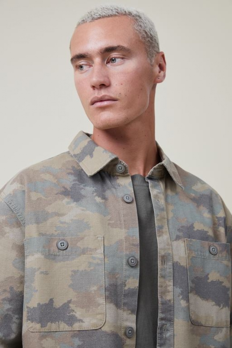 Cotton On Heavy Overshirt Men's Jackets Camo | TIWn8lqp909