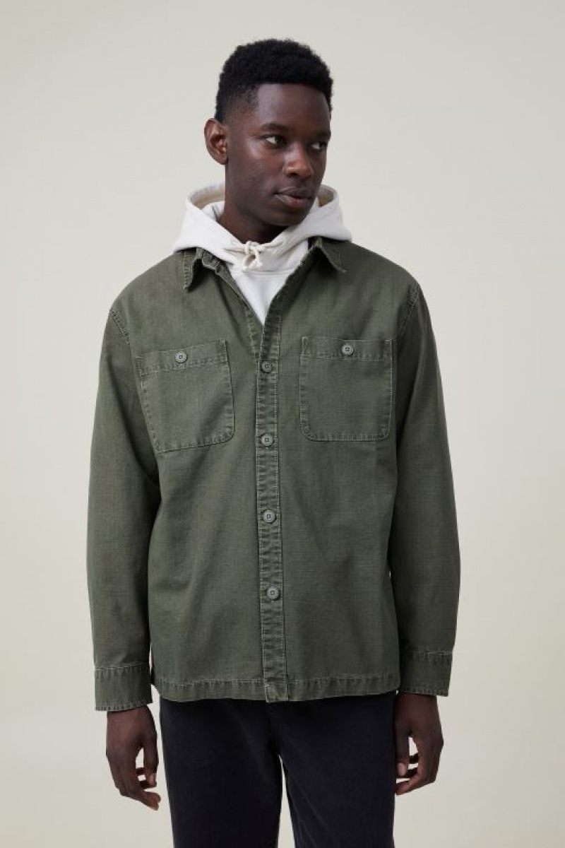 Cotton On Heavy Overshirt Men\'s Jackets Olive | yyqAUi9sf4R