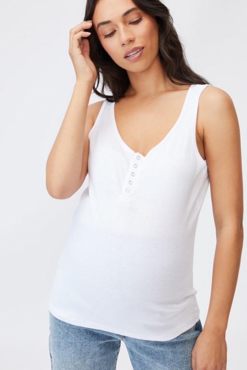 Cotton On Henley Sleeveless Tank Women\'s Maternity Wear White | IoiLznSHzqd