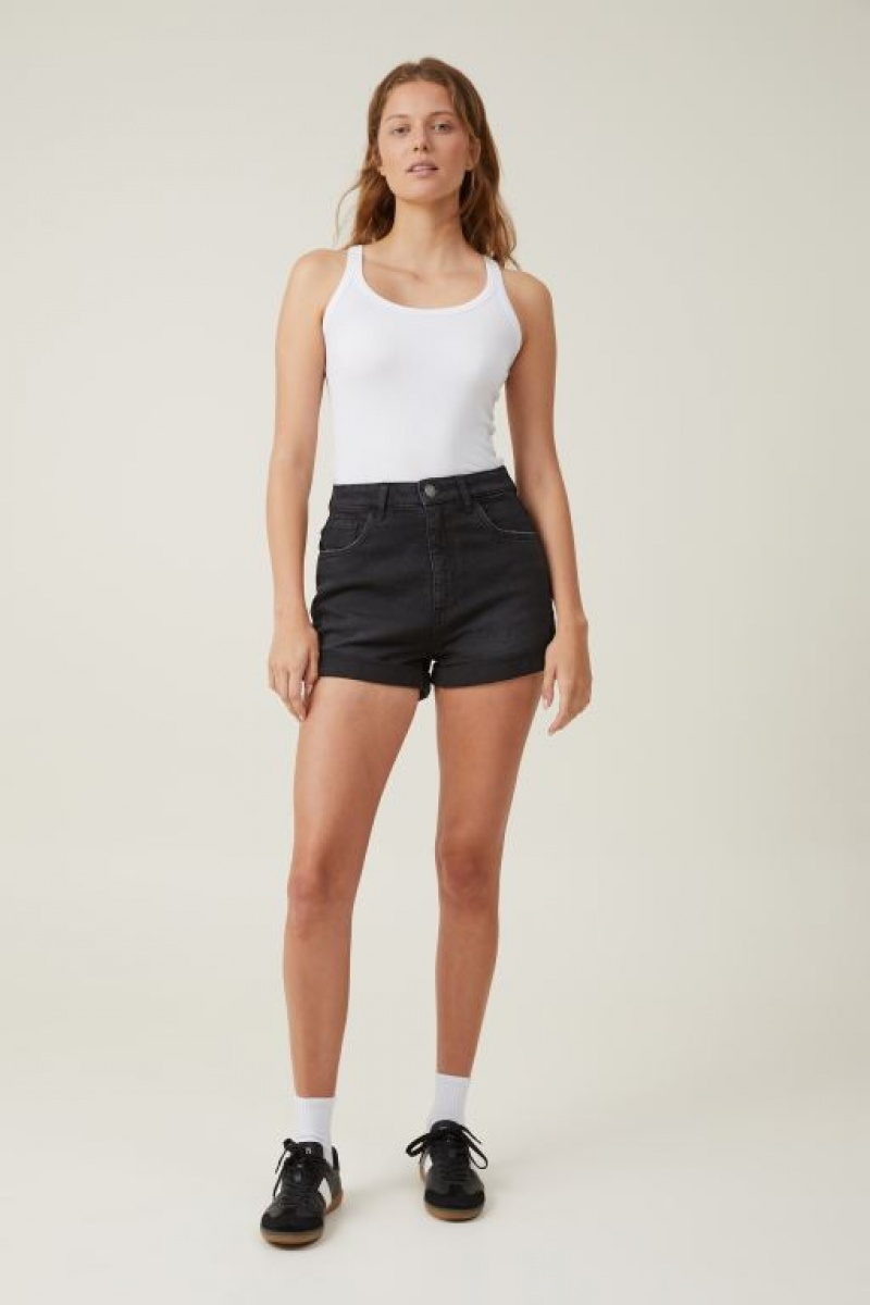 Cotton On High Rise Classic Stretch Denim Women's Shorts Black | 7twhkGxkoE5