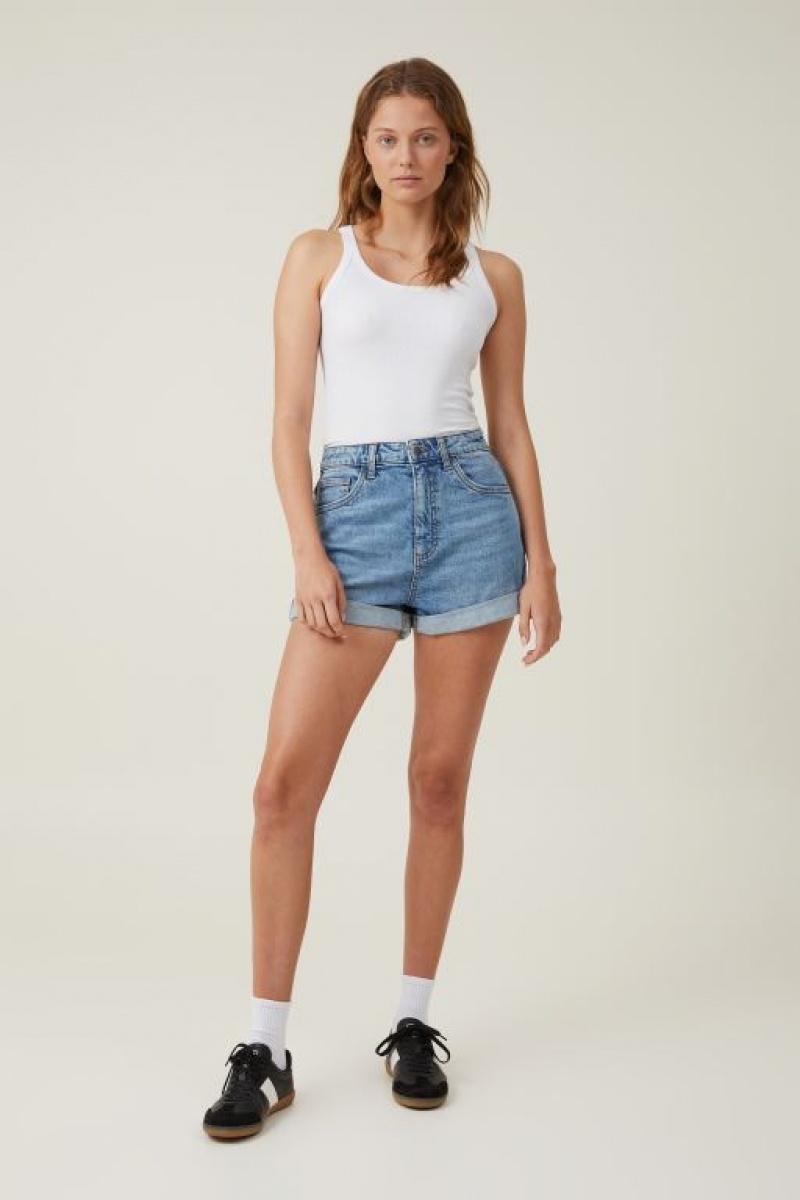 Cotton On High Rise Classic Stretch Denim Women's Shorts Blue | tWLAgdk4Heh