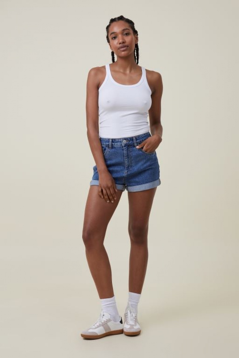 Cotton On High Rise Classic Stretch Denim Women's Shorts Blue | mlJtIwogT2Q