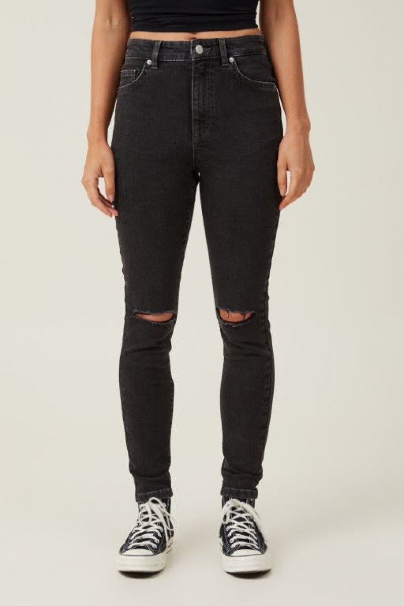 Cotton On High Rise Skinny Women's Jeans Deep Grey Black | pkwH5qKB0PX