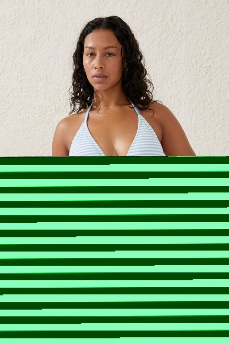 Cotton On High Side Brazilian Seam Women's Bikini Bottoms Blue Stripes | q3MAIwu6u6n