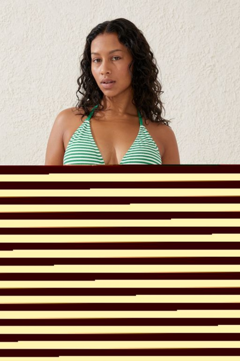 Cotton On High Side Brazilian Seam Women\'s Bikini Bottoms Green Stripes | TwcDQkUqnly