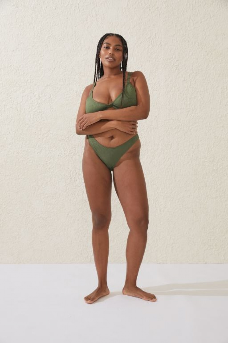 Cotton On High Side Brazilian Seam Women's Bikini Bottoms Khaki | kPmNbfvBALM