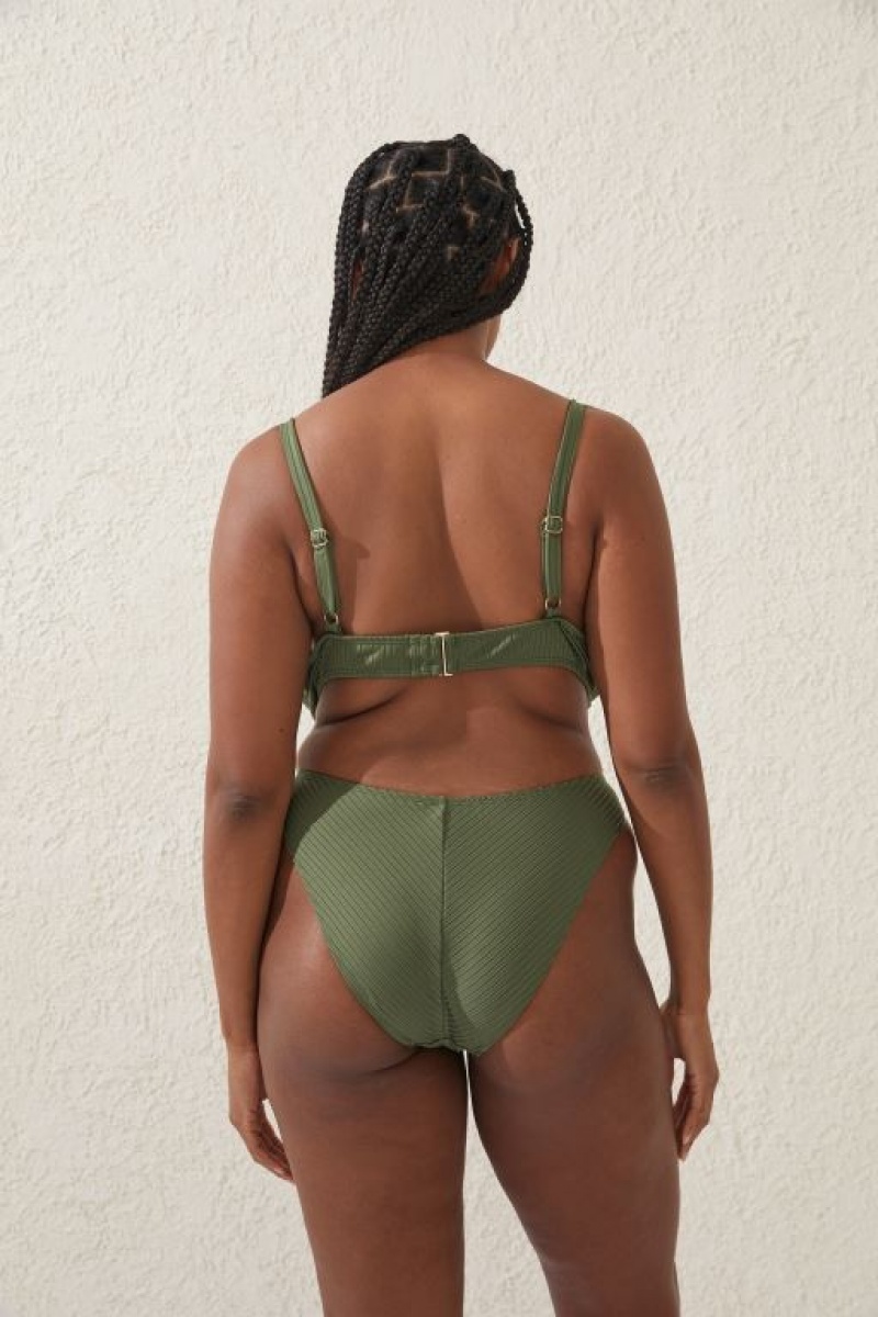 Cotton On High Side Brazilian Seam Women's Bikini Bottoms Khaki | kPmNbfvBALM