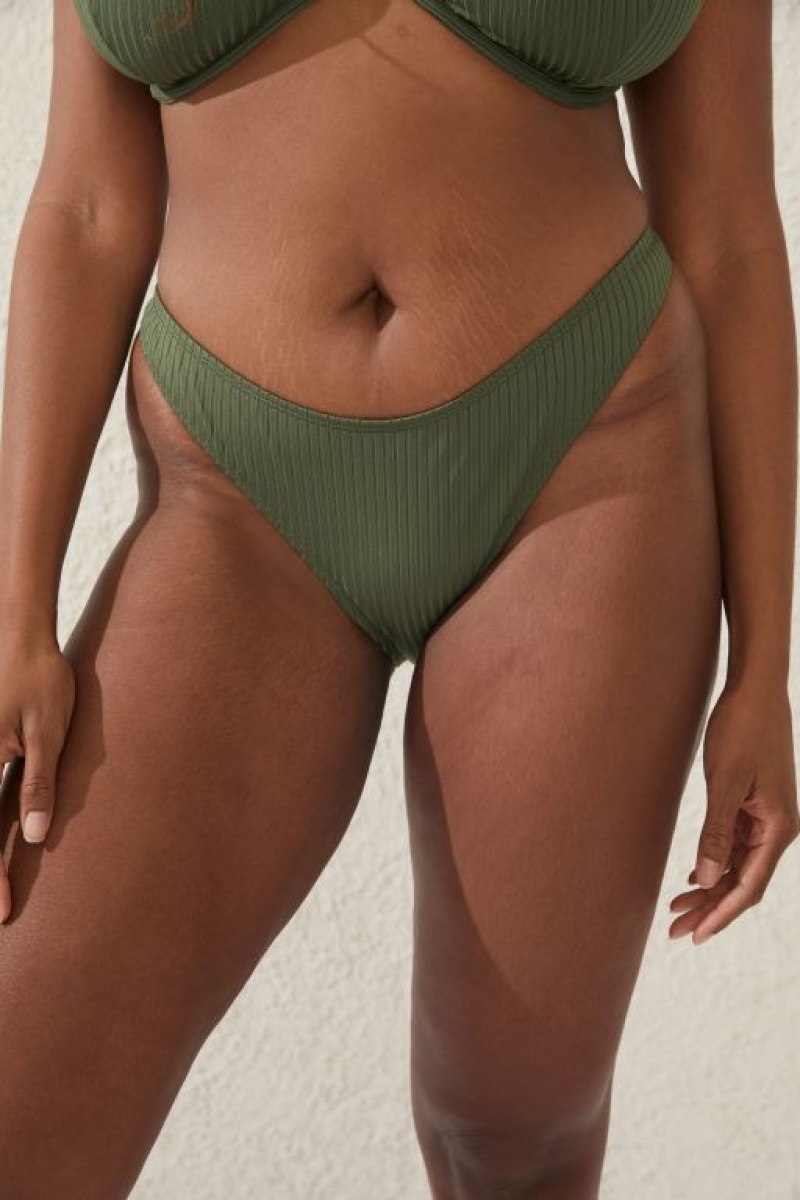 Cotton On High Side Brazilian Seam Women's Bikini Bottoms Khaki | kPmNbfvBALM