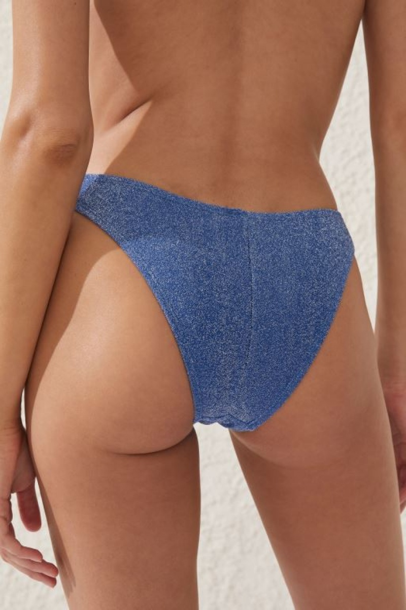Cotton On High Side Brazilian Seam Women's Bikini Bottoms Blue Metal | zxxEBPehi3I