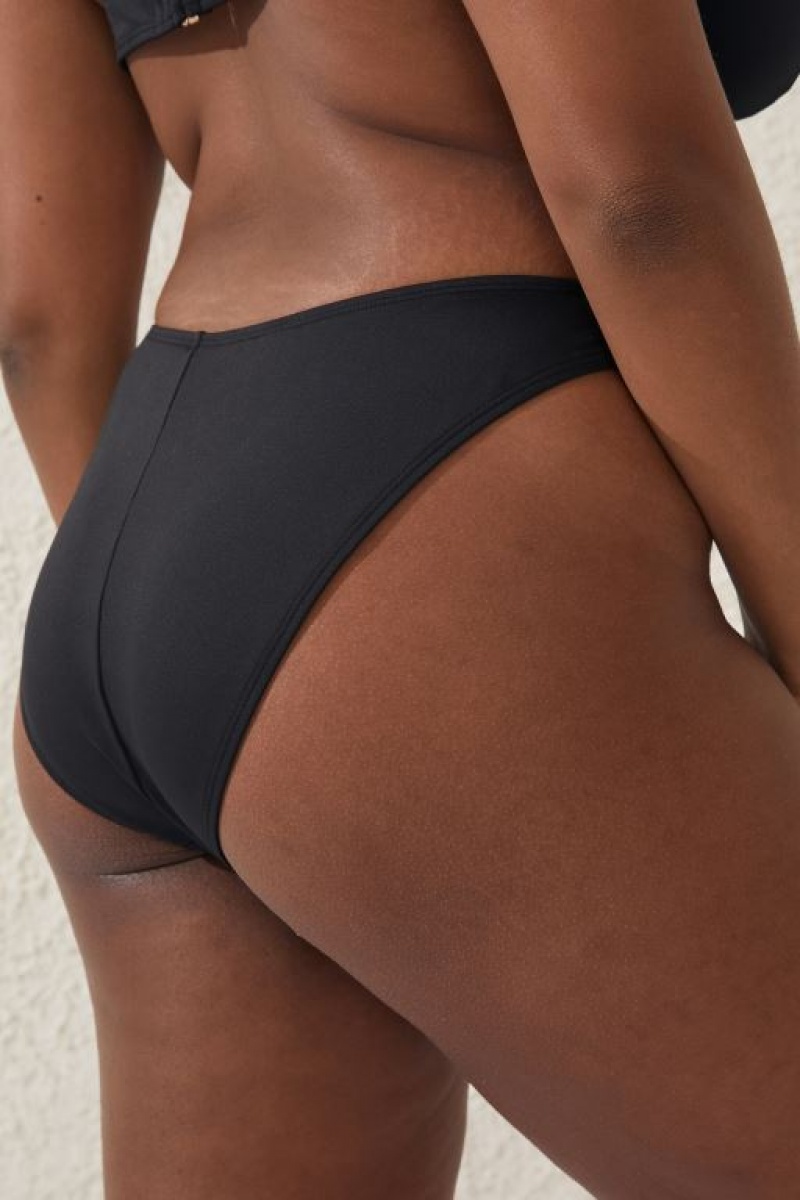 Cotton On High Side Brazilian Seam Women's Bikini Bottoms Black | 9GdNDrwrRE8