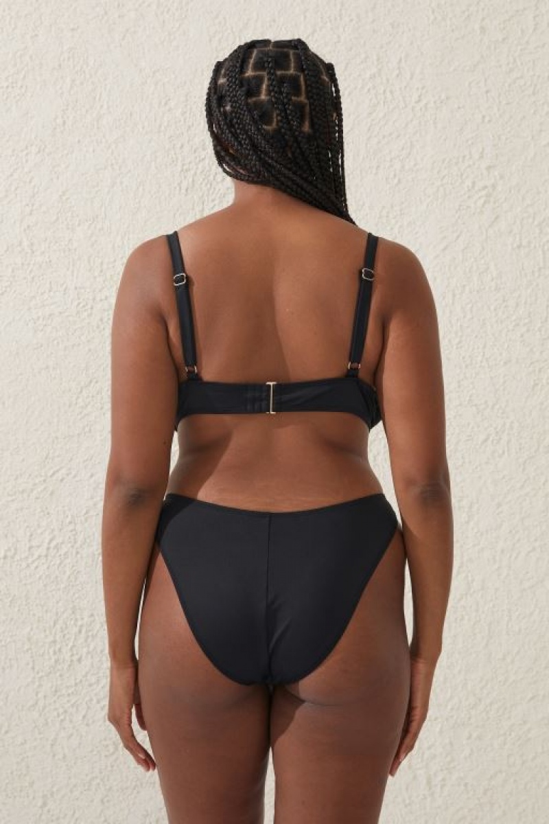 Cotton On High Side Brazilian Seam Women's Bikini Bottoms Black | 9GdNDrwrRE8