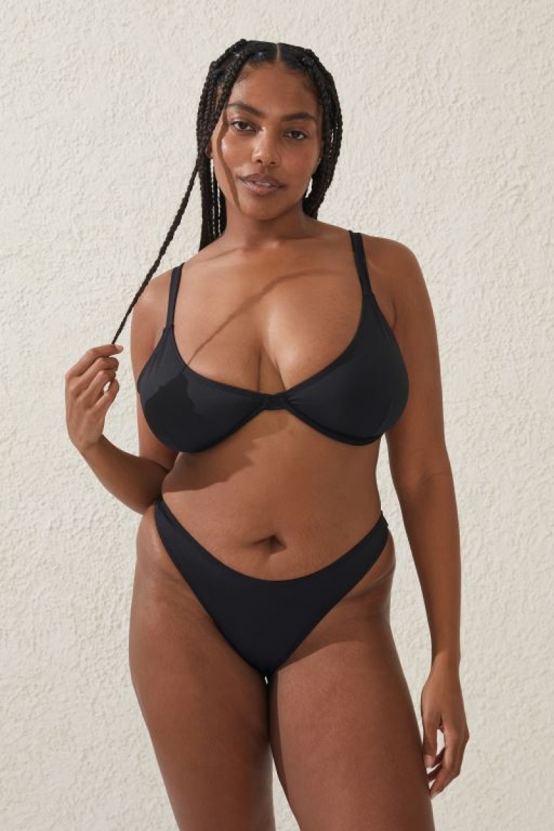 Cotton On High Side Brazilian Seam Women's Bikini Bottoms Black | 9GdNDrwrRE8