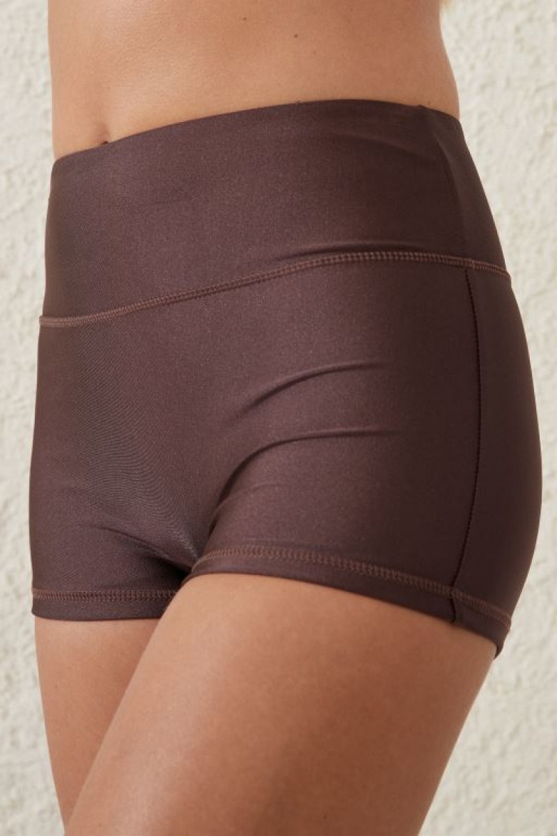 Cotton On Highwaisted Swim Boyshort Women's Bikini Bottoms Brownie | 83swFxFscgZ