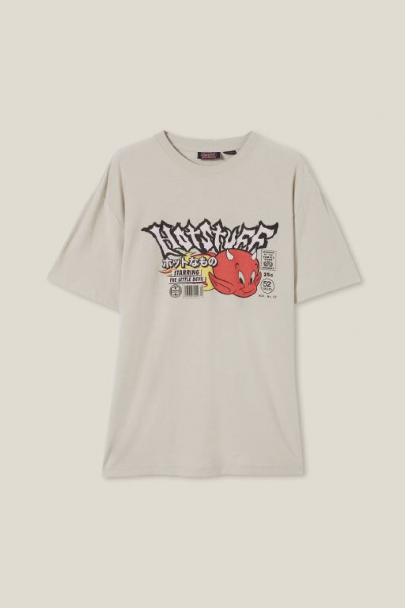 Cotton On Hot Stuff Loose Fit Men's Graphic T-Shirts White | pl2ZO07Vxxs