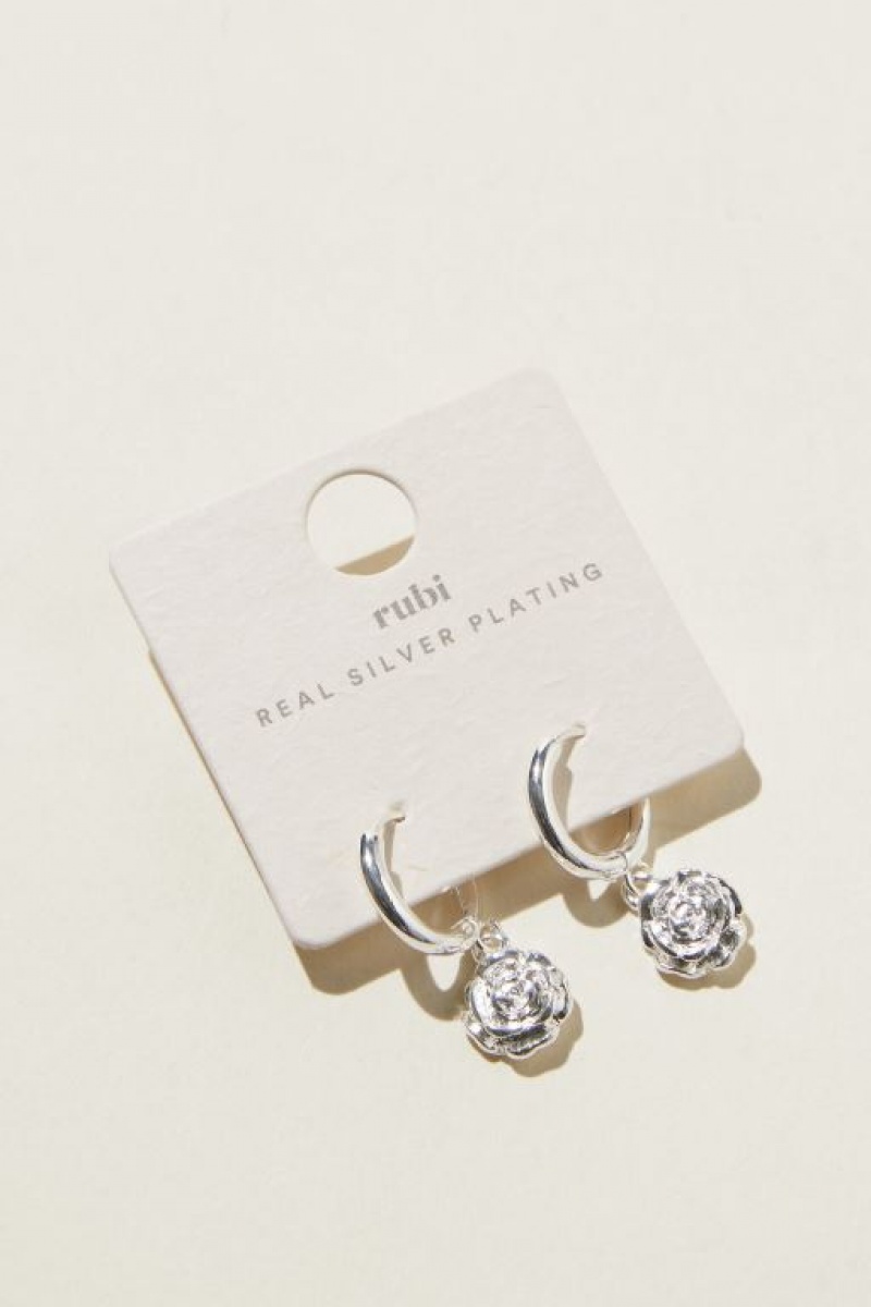 Cotton On Huggie Hoop Earring Women's Jewellery Silver Rose | 8W3D60eVOyq