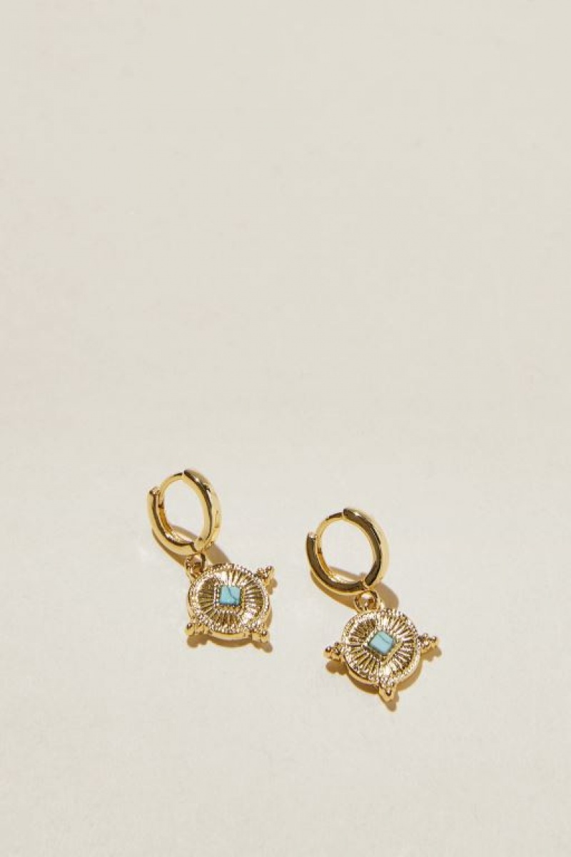 Cotton On Huggie Hoop Earring Women\'s Jewellery Gold Turquoise | auQwbcunCjl