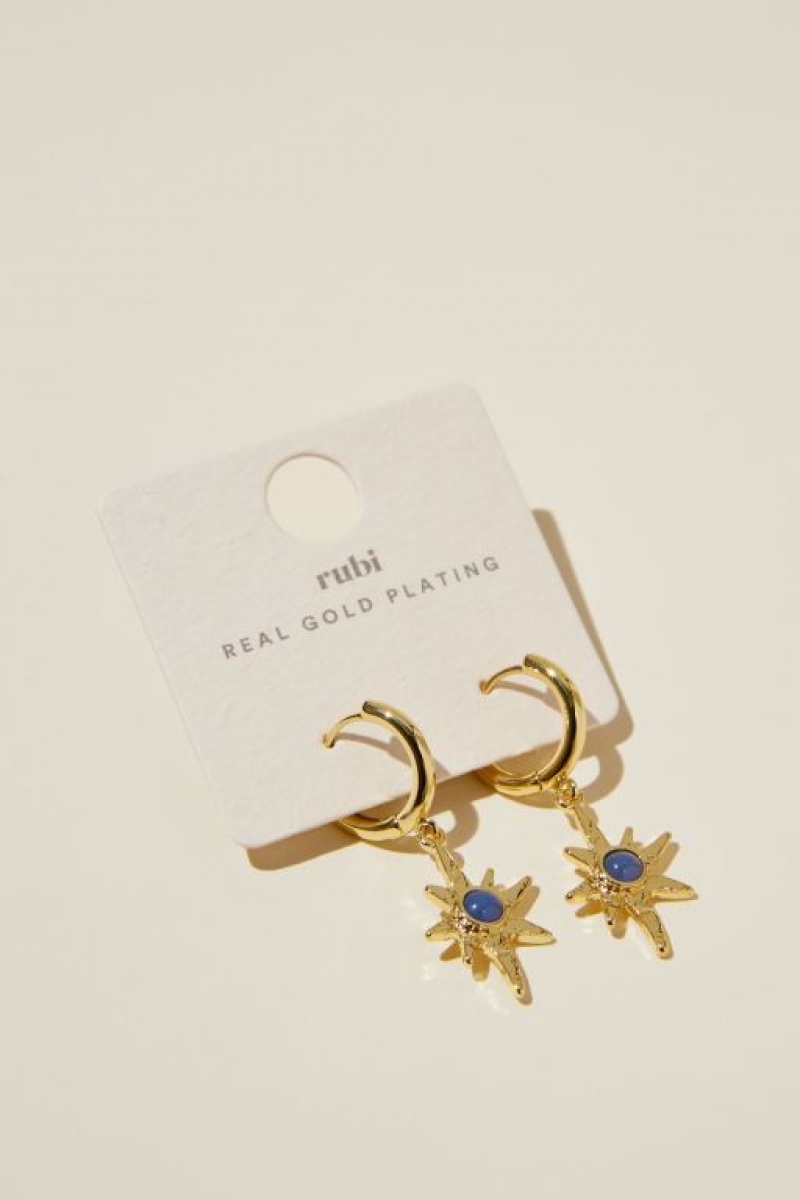 Cotton On Huggie Hoop Earring Women's Jewellery Gold Blue | mityGEB38Kg