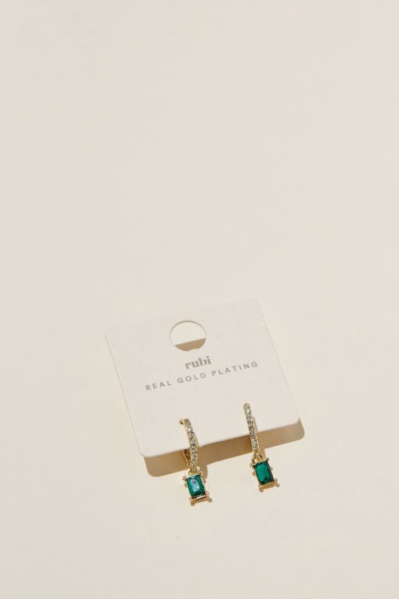 Cotton On Huggie Hoop Earring Women's Jewellery Gold Turquoise | aLcjjeK3GKs