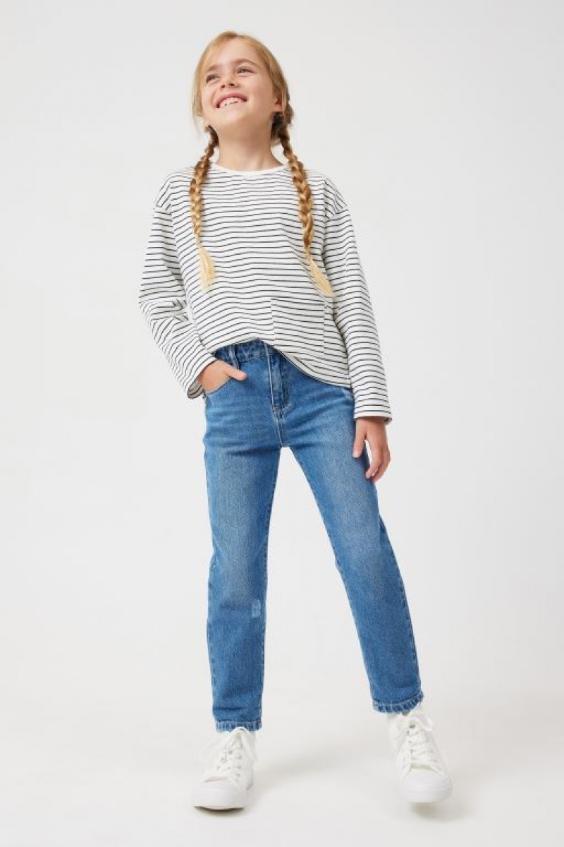 Cotton On India Mom Girls' Jeans Blue Wash | hiWguvEqctC