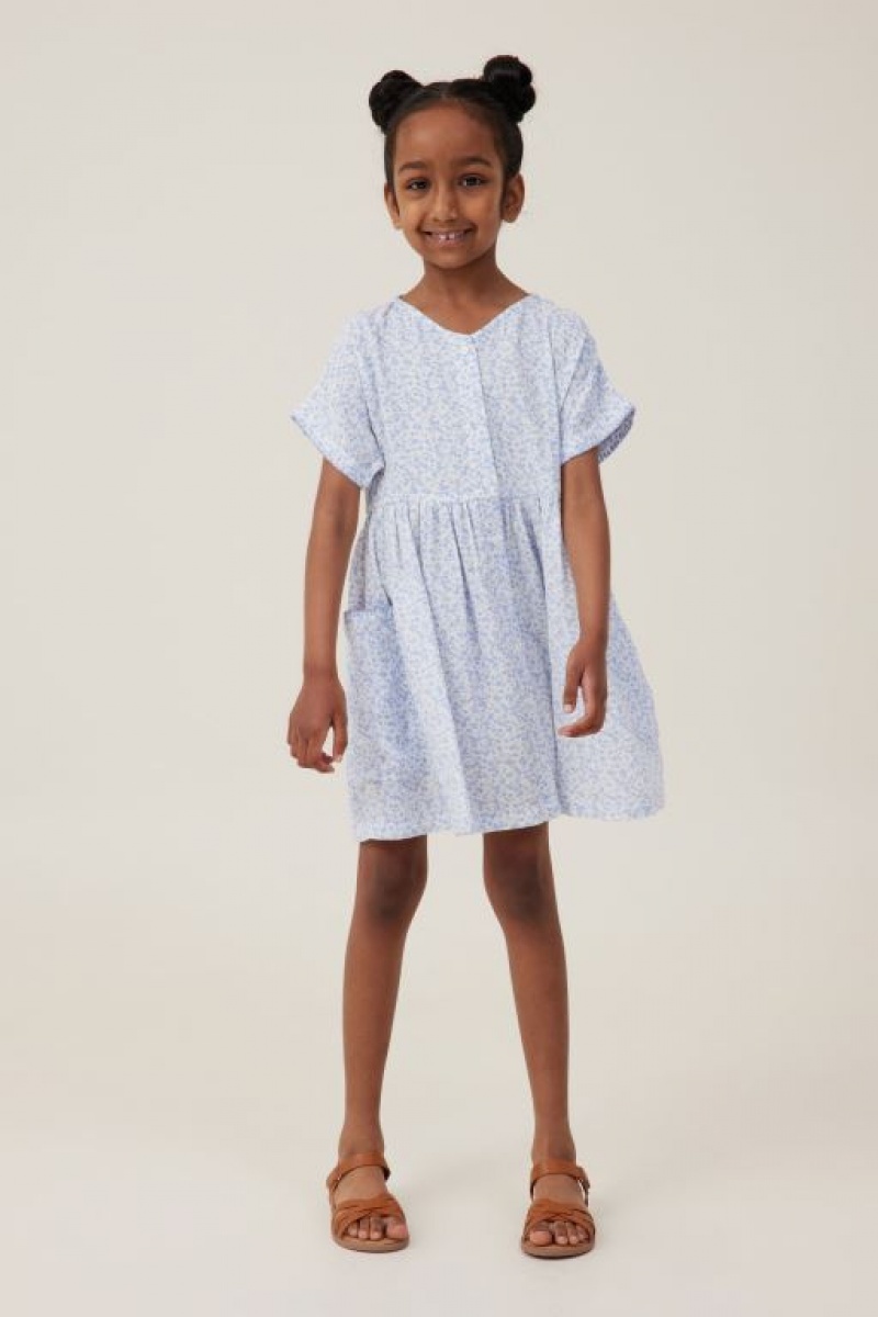 Cotton On Isabel Short Sleeve Girls' Dress Light Yellow / Blue | f77TyCvNDED