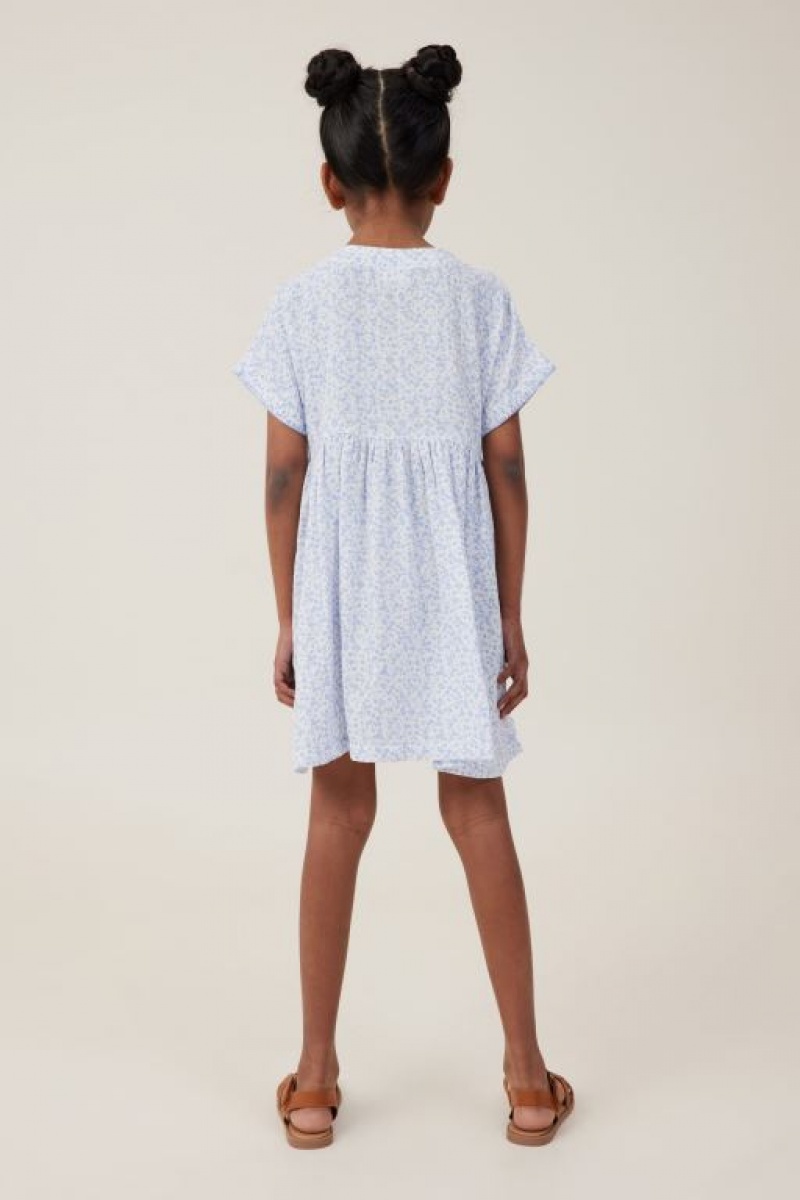 Cotton On Isabel Short Sleeve Girls' Dress Light Yellow / Blue | f77TyCvNDED