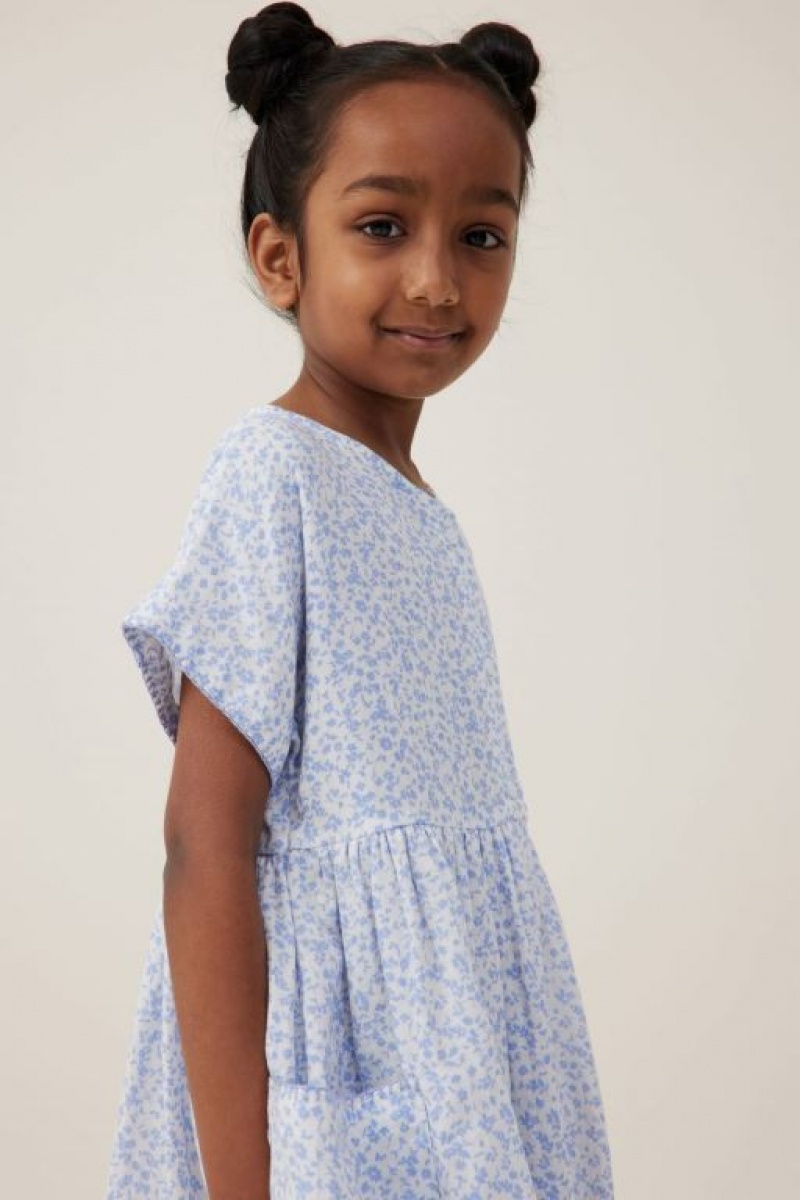 Cotton On Isabel Short Sleeve Girls' Dress Light Yellow / Blue | f77TyCvNDED