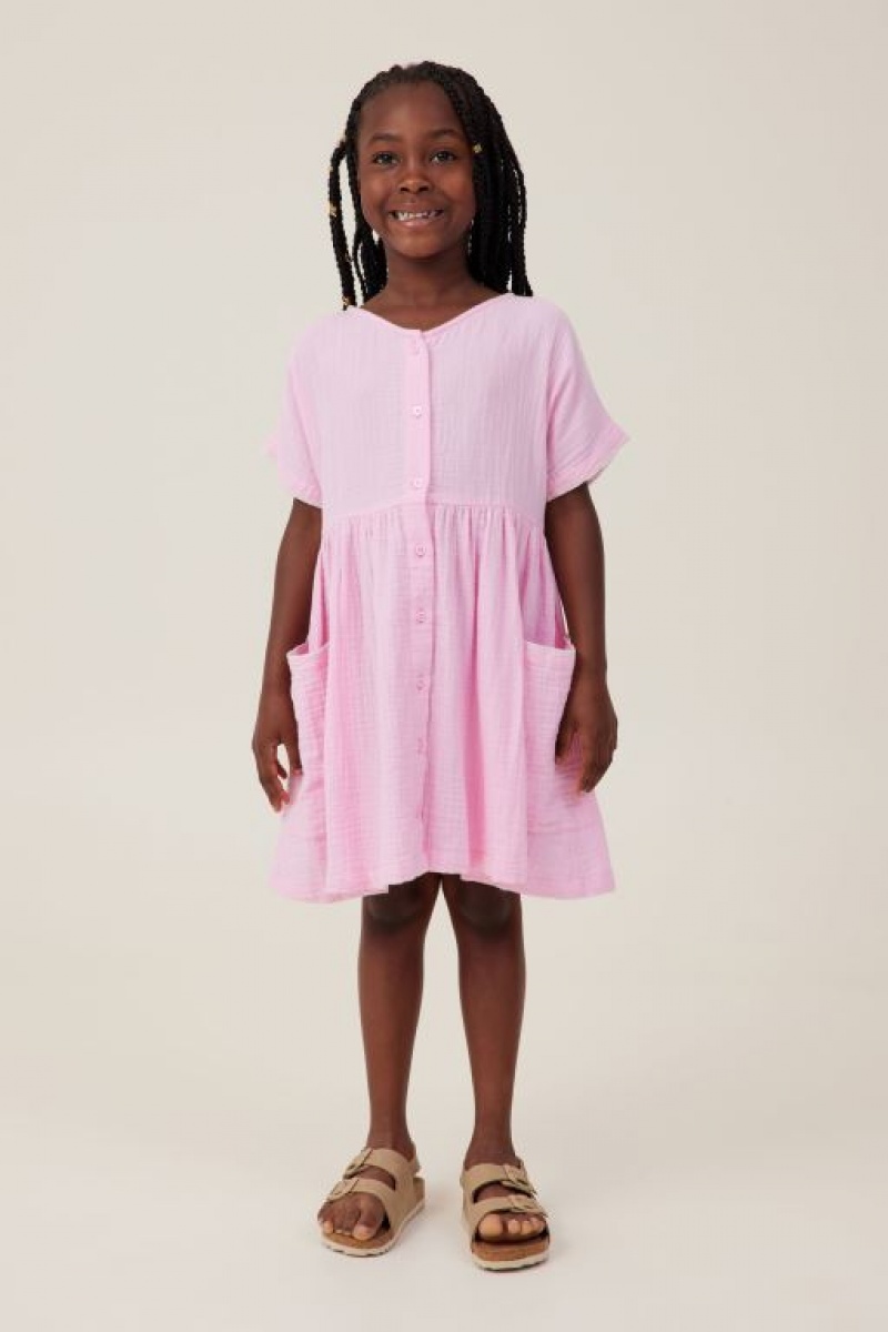 Cotton On Isabel Short Sleeve Girls' Dress Pink | 4OgG8bIypXX
