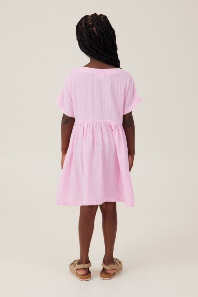 Cotton On Isabel Short Sleeve Girls' Dress Pink | 4OgG8bIypXX