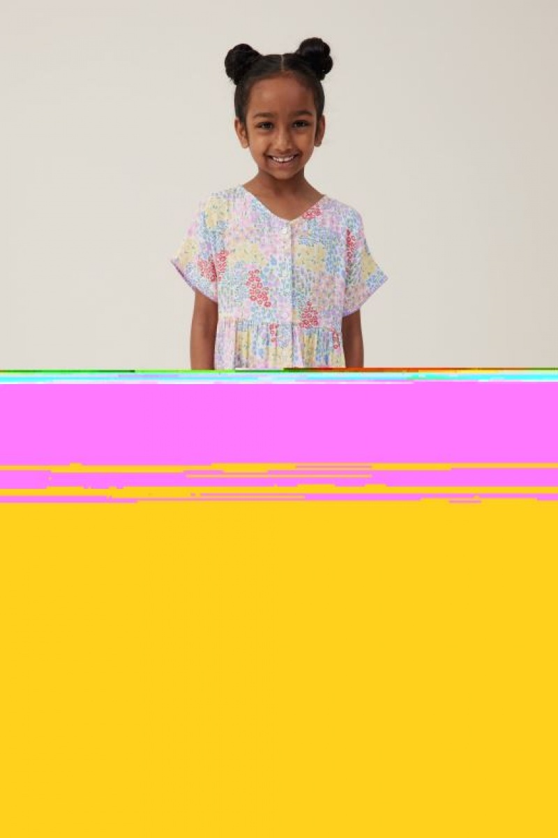 Cotton On Isabel Short Sleeve Girls' Dress Light Yellow | KemnOOoMoBY