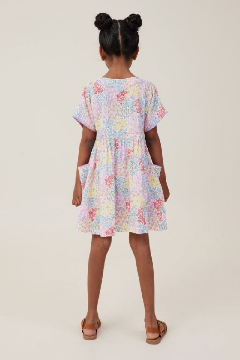 Cotton On Isabel Short Sleeve Girls' Dress Light Yellow | KemnOOoMoBY