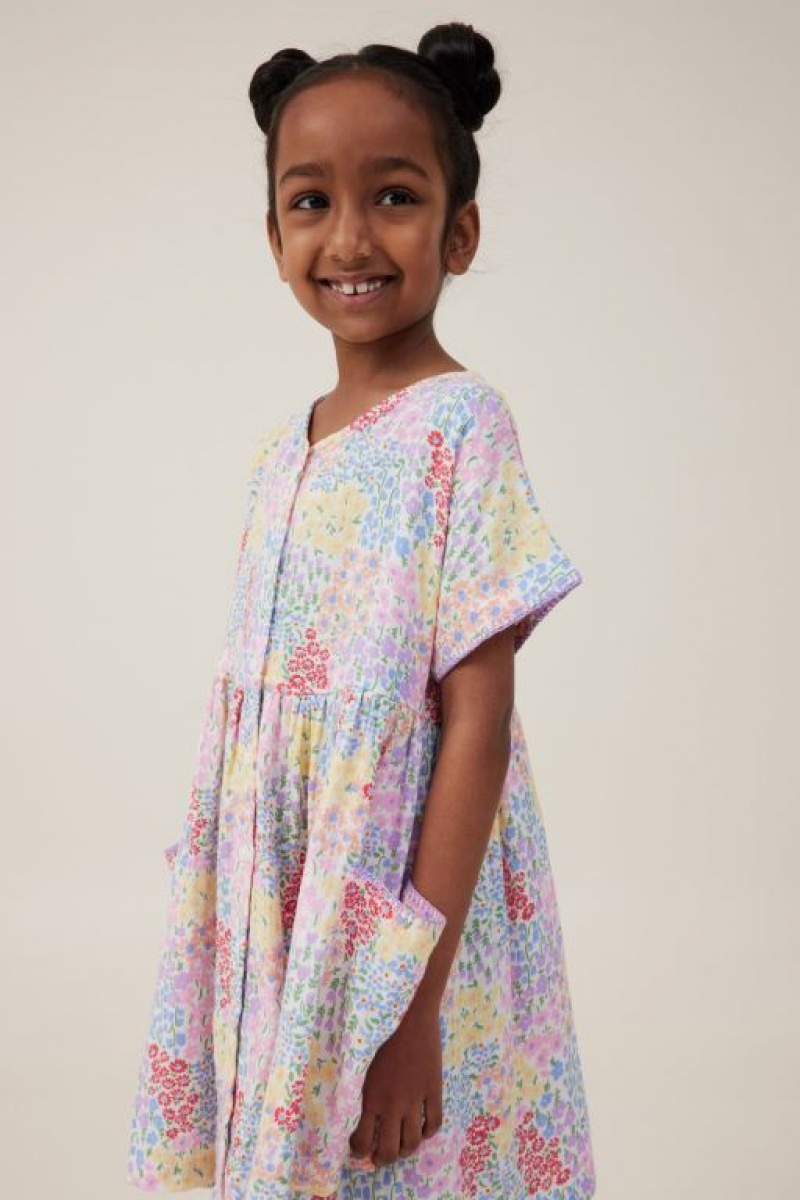 Cotton On Isabel Short Sleeve Girls' Dress Light Yellow | KemnOOoMoBY