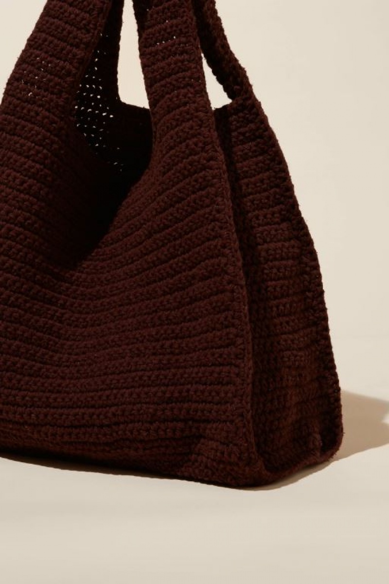 Cotton On Isla Crochet Tote Women\'s Bags Chocolate | SvPKQ2jTbUR