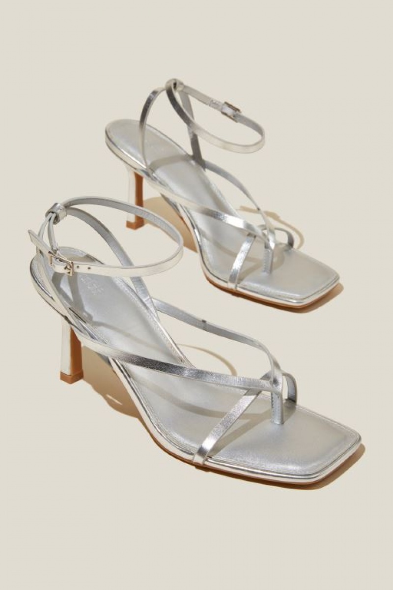 Cotton On Isla Toe Post Stiletto Women's Heels Silver Metal | 8vuKeYiBHhV