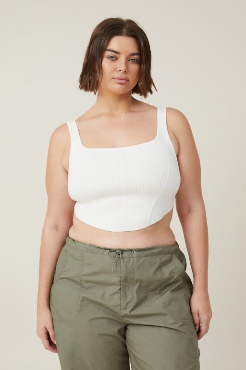 Cotton On Jacquard Corset Tank Women's Knitwear White | oFUOO2OBPGf