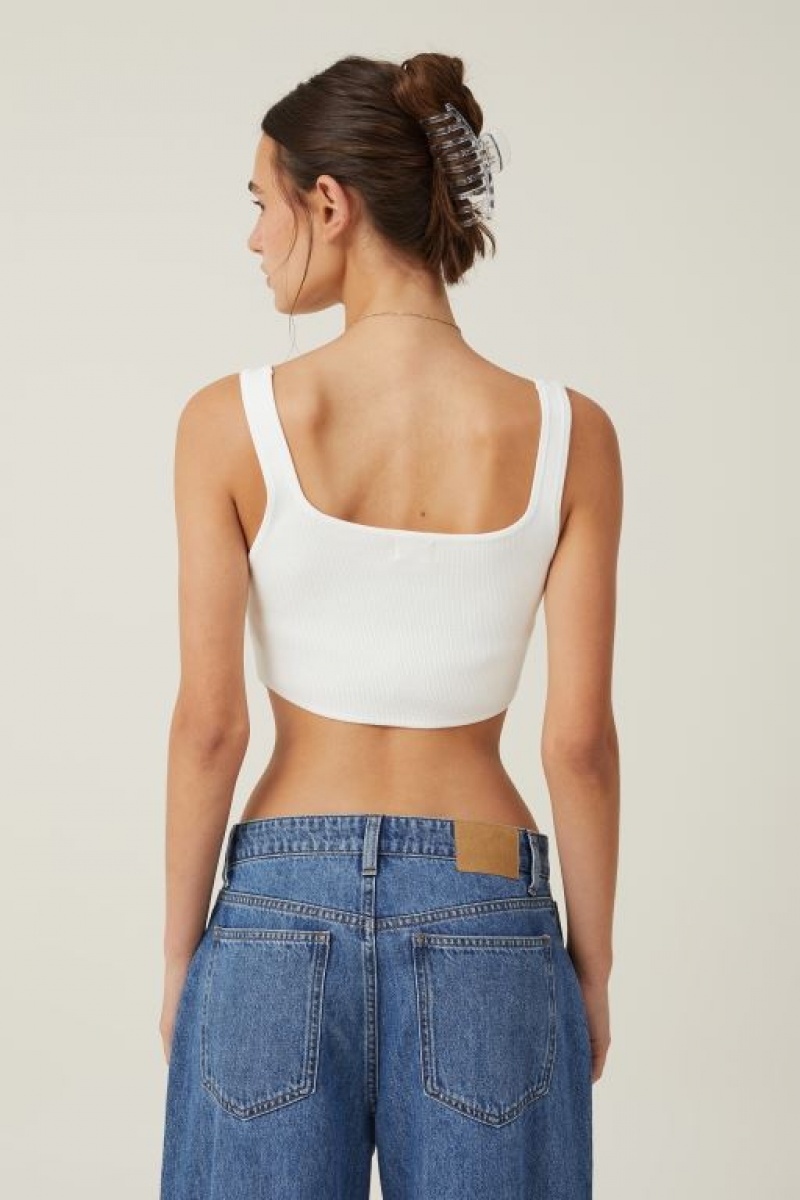 Cotton On Jacquard Corset Tank Women's Knitwear White | oFUOO2OBPGf