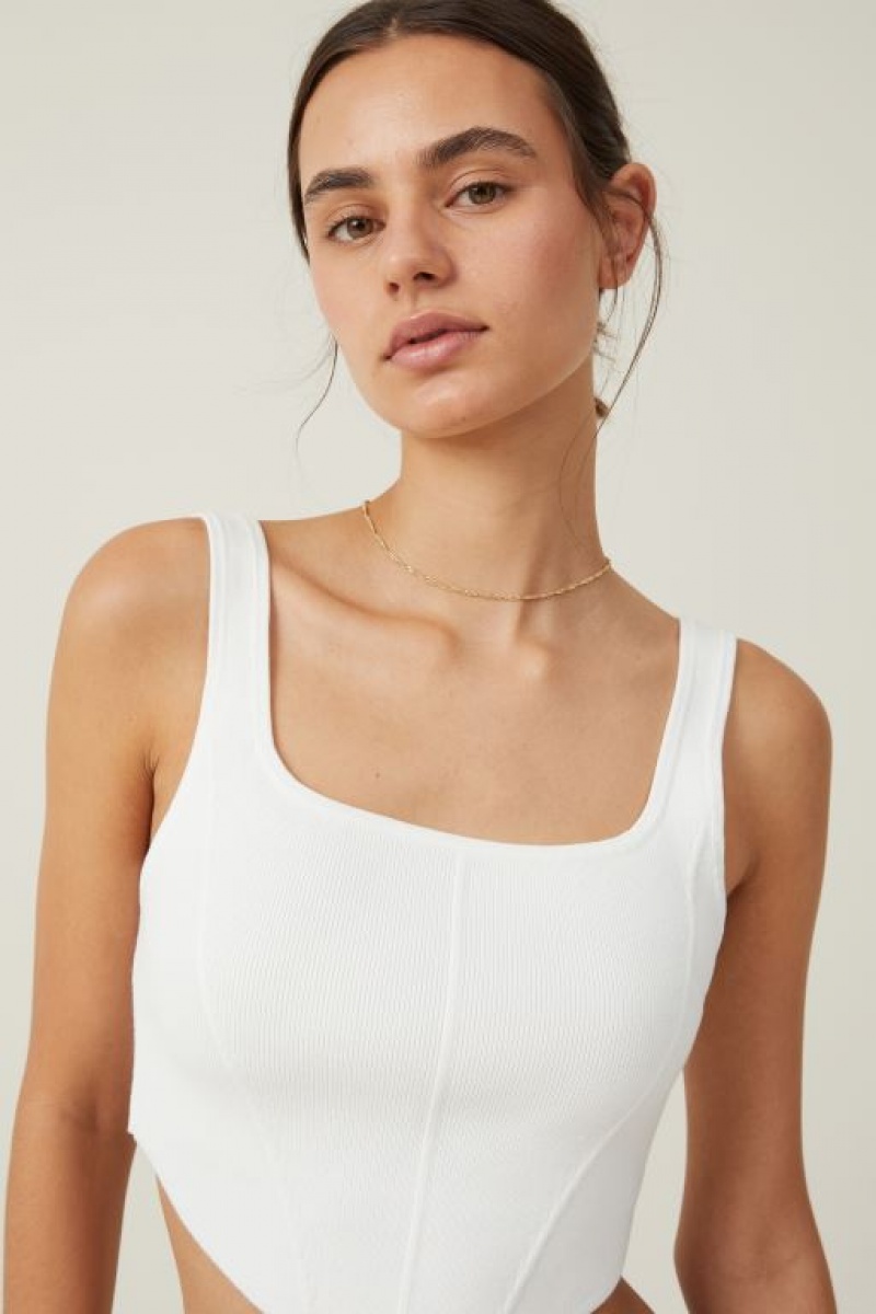 Cotton On Jacquard Corset Tank Women's Knitwear White | oFUOO2OBPGf